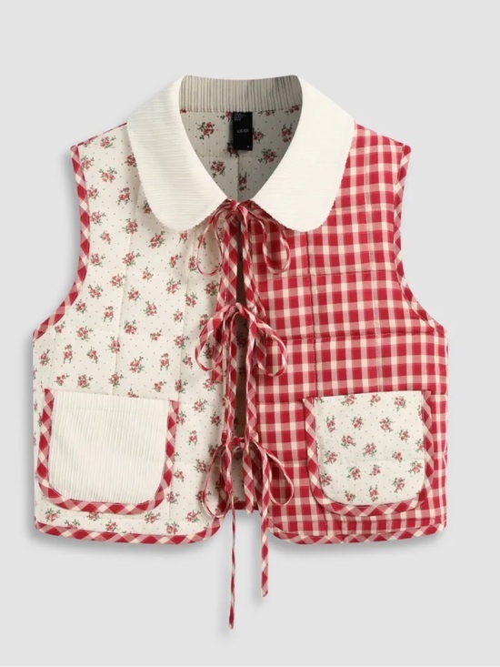 Cider Jackets & Blazers - NWT CIDER OVERSIZED CONTRAST CHECK TIE FRONT BOW VEST